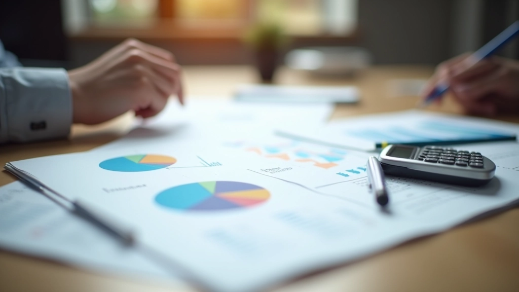 Skaičiuoklė ir finansiniai dokumentai su grąžtuvais ir diagramomis ant biuro stalo